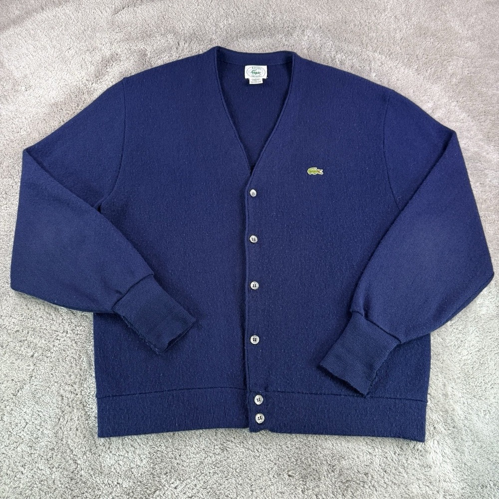 Vintage IZOD Lacoste Cardigan Sweater Mens XL USA Blue Acrylic Button Front 80s